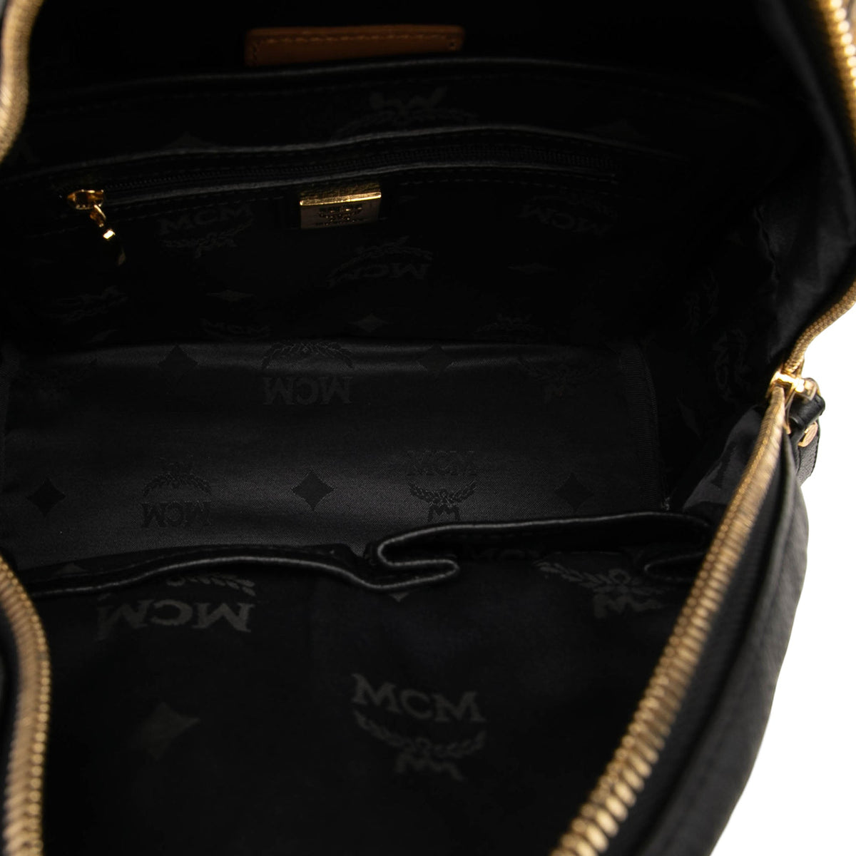 MCM Small Visetos Coated Canvas Studded Stark Brock Backpack — Black