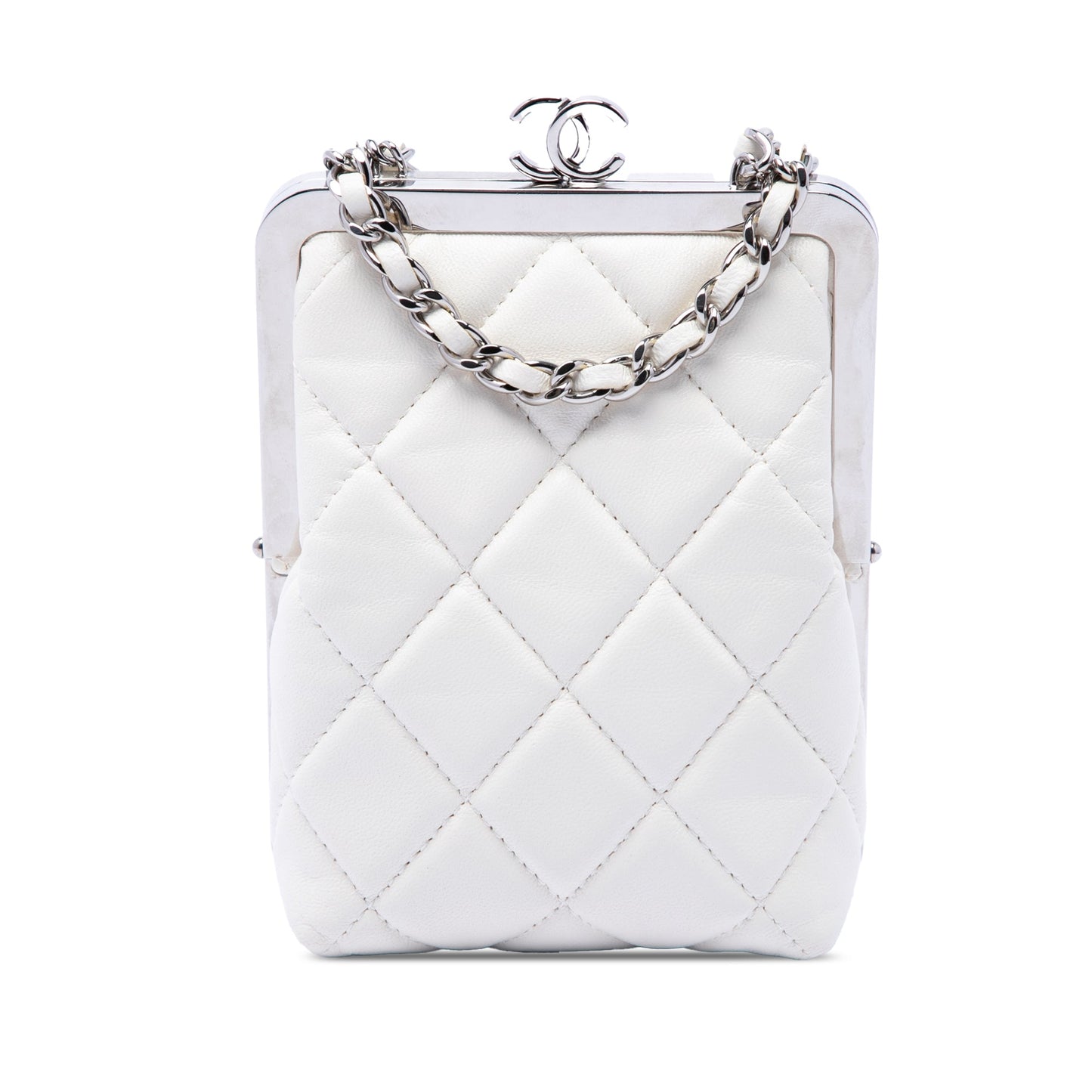 Chanel CC Quilted Acrylic and Lambskin Evening Clutch With Chain