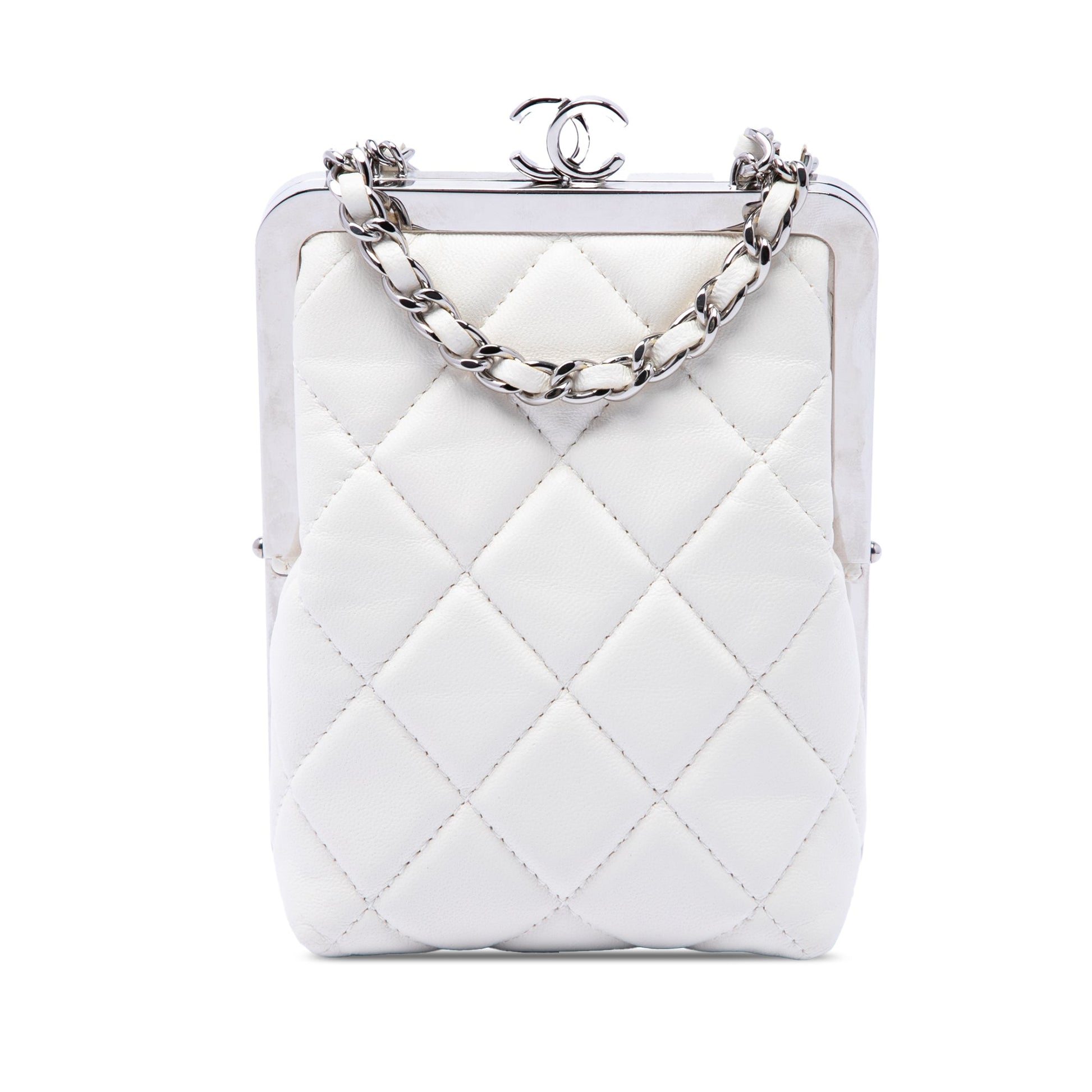 Chanel CC Quilted Acrylic and Lambskin Evening Clutch With Chain