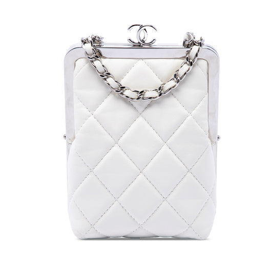 Chanel CC Quilted Acrylic and Lambskin Evening Clutch With Chain