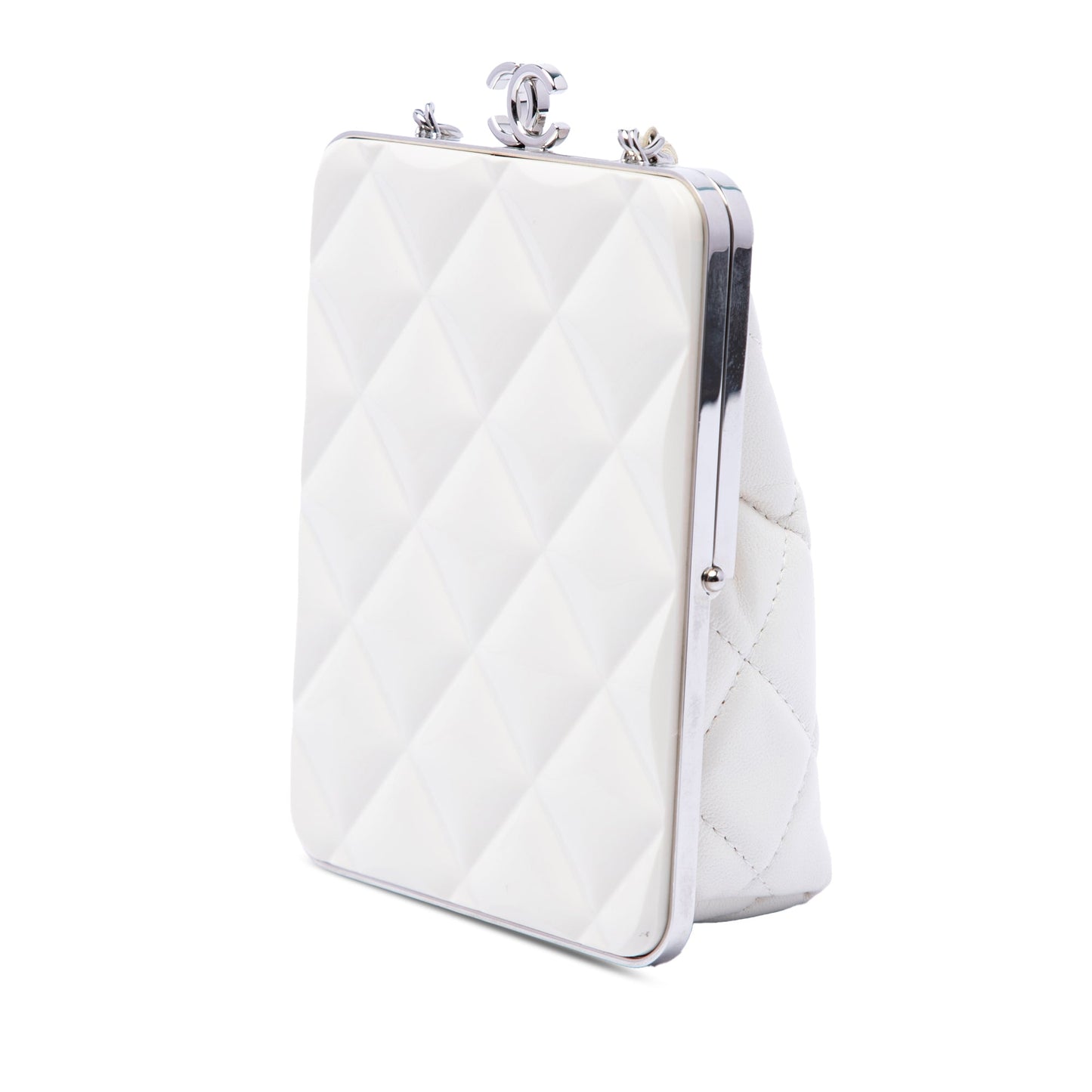 Chanel CC Quilted Acrylic and Lambskin Evening Clutch With Chain