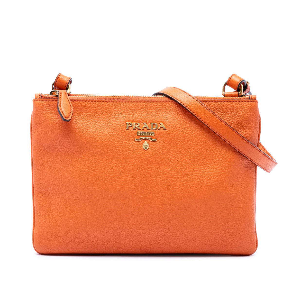 Prada Vitello Phenix Double Zip Crossbody — Orange