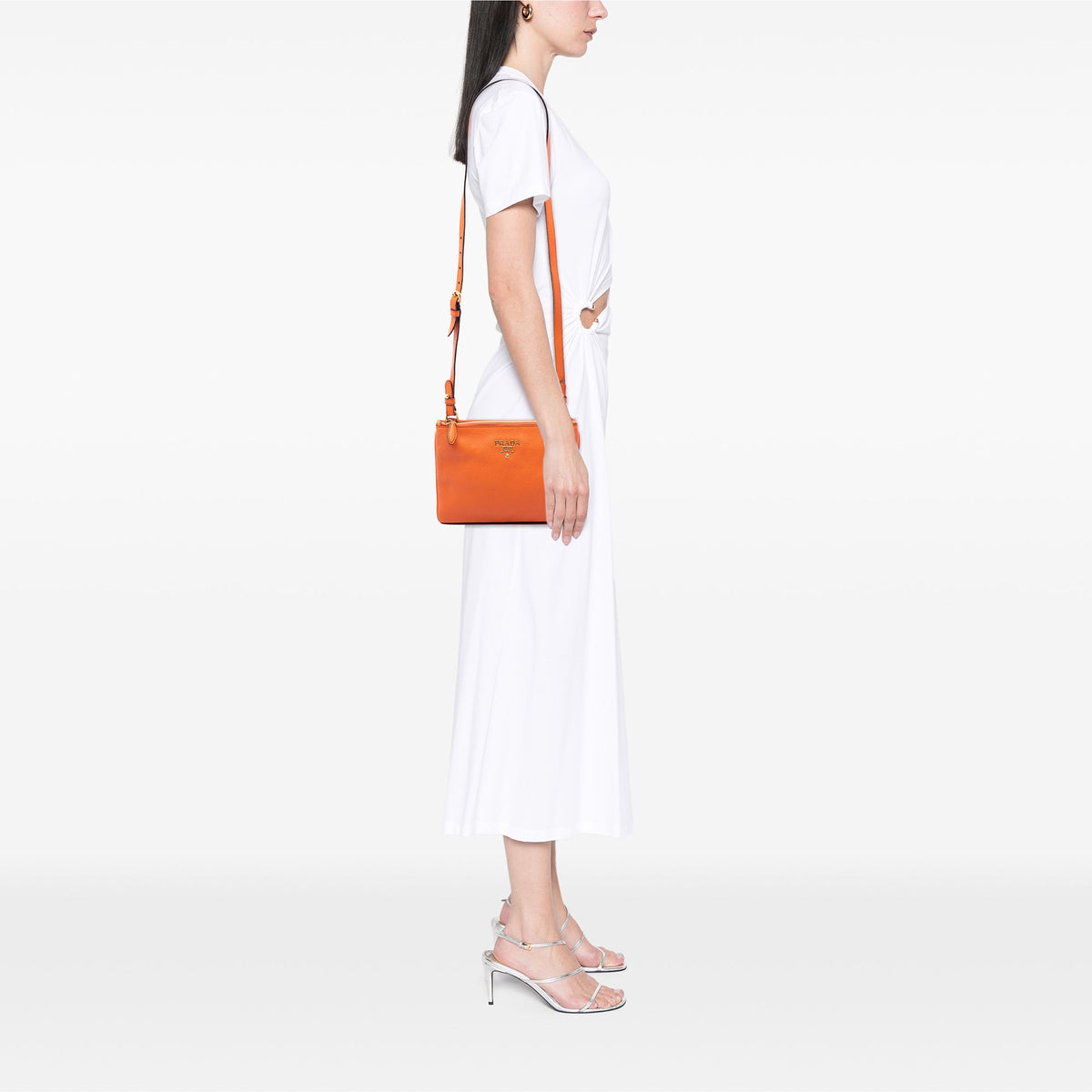 Prada Vitello Phenix Double Zip Crossbody — Orange