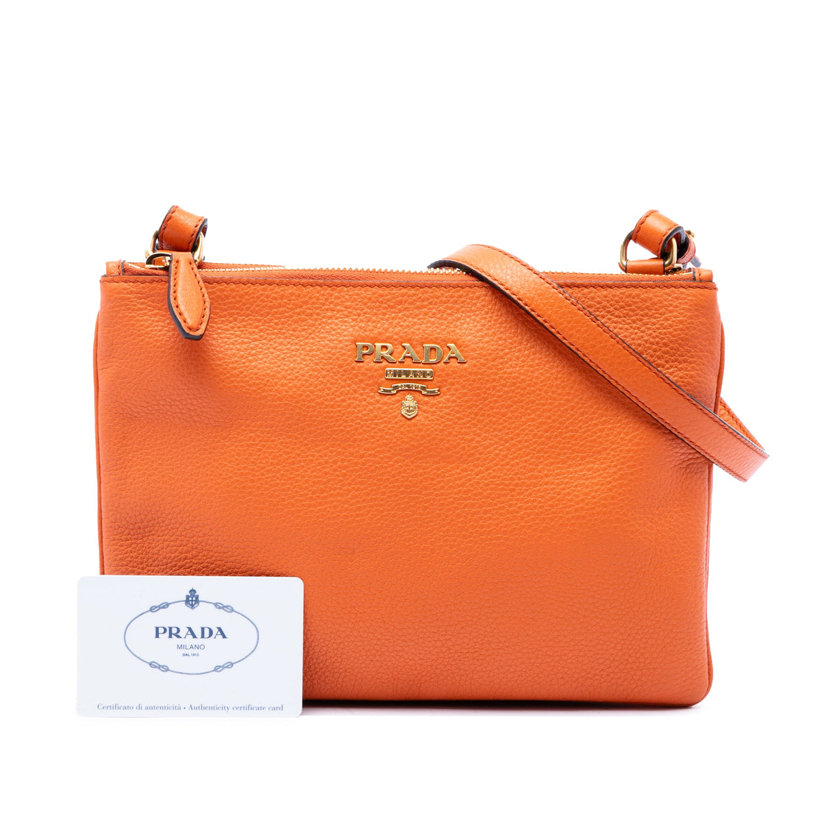 Prada Vitello Phenix Double Zip Crossbody — Orange