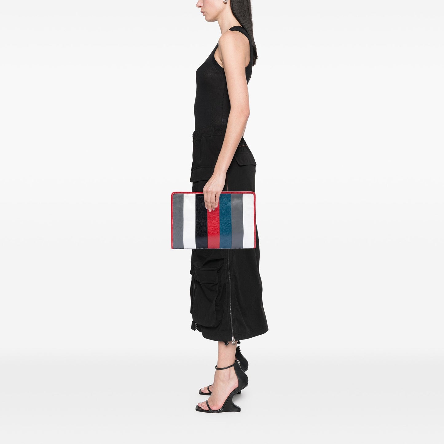 Balenciaga Lambskin Striped Bazar Clutch