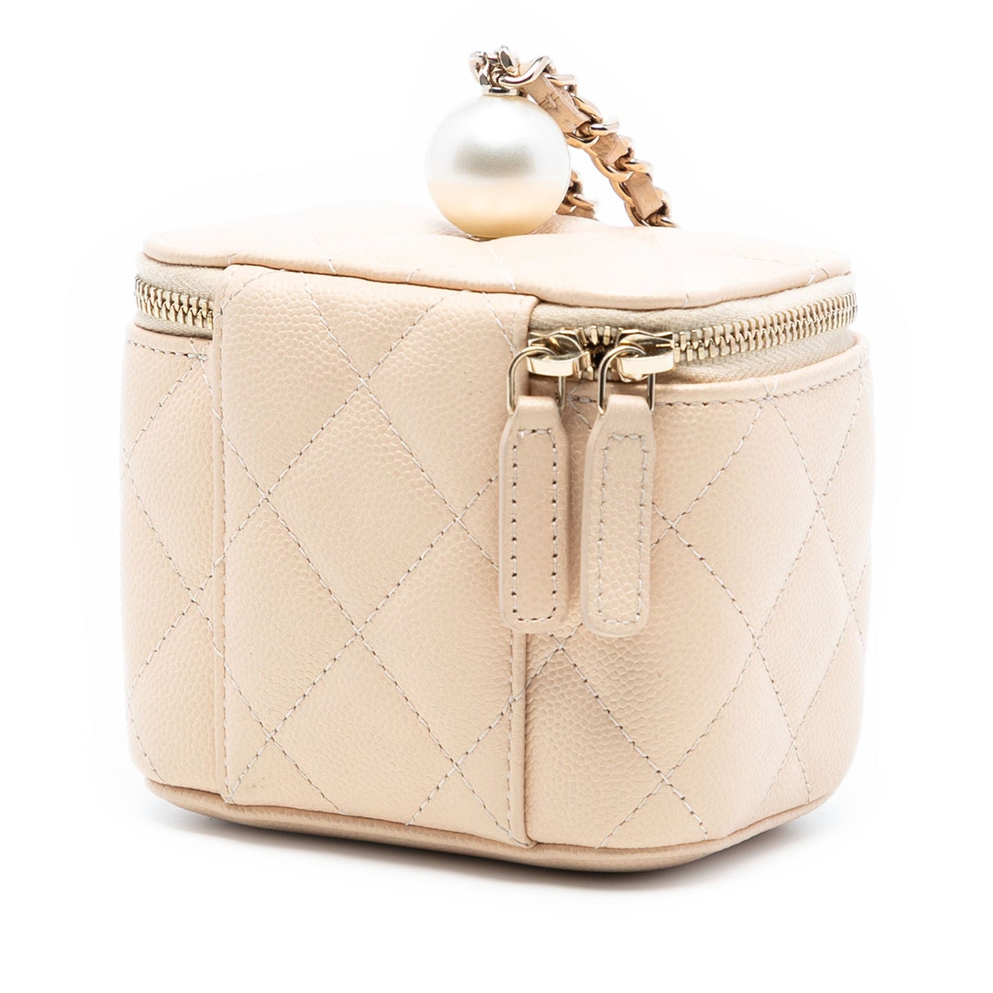 Chanel Mini Quilted Iridescent Caviar Pearl On Top Vanity Case With Chain