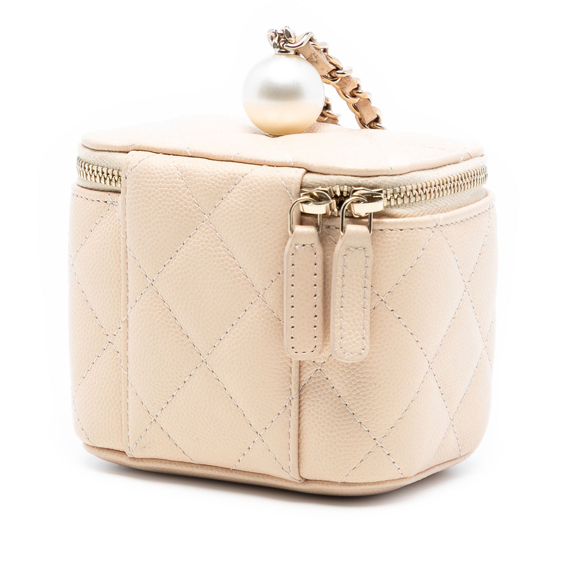 Chanel Mini Quilted Iridescent Caviar Pearl On Top Vanity Case With Chain