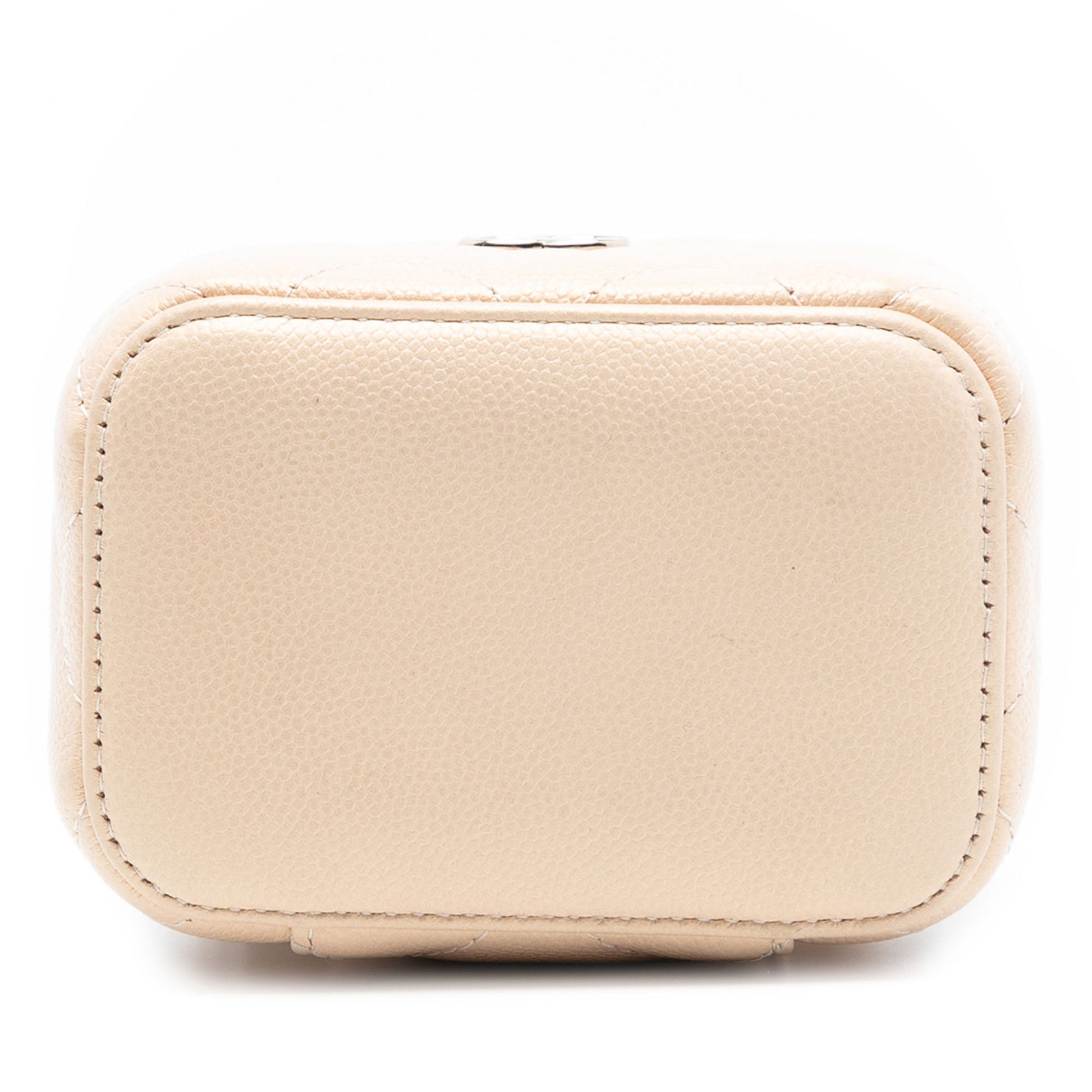 Chanel Mini Quilted Iridescent Caviar Pearl On Top Vanity Case With Chain