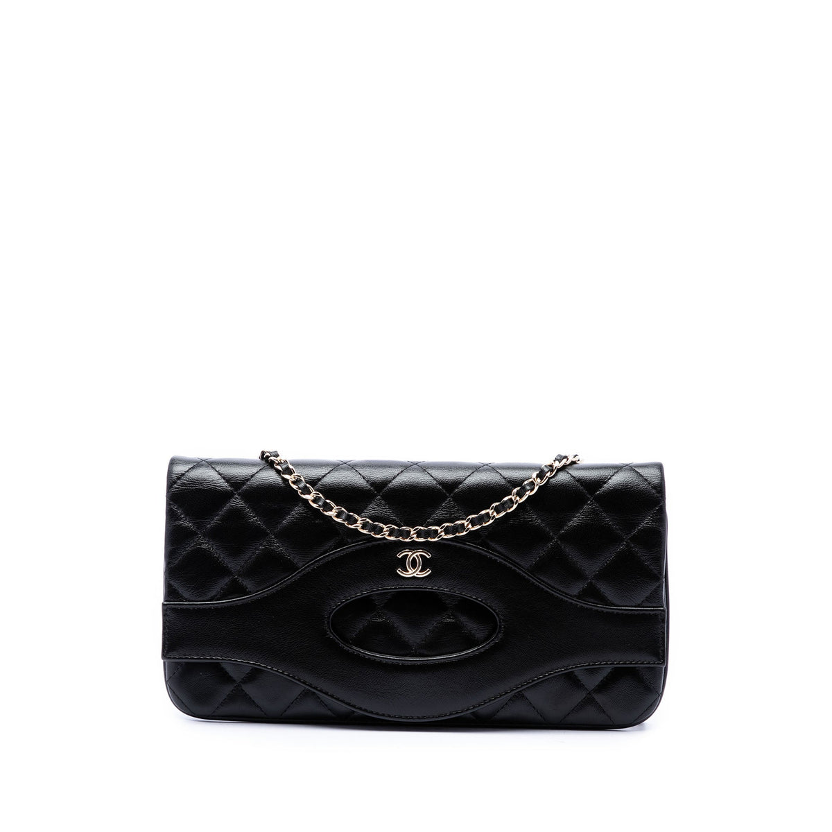 Chanel Shiny Crumpled Calfskin 31 Clutch with Chain — Black