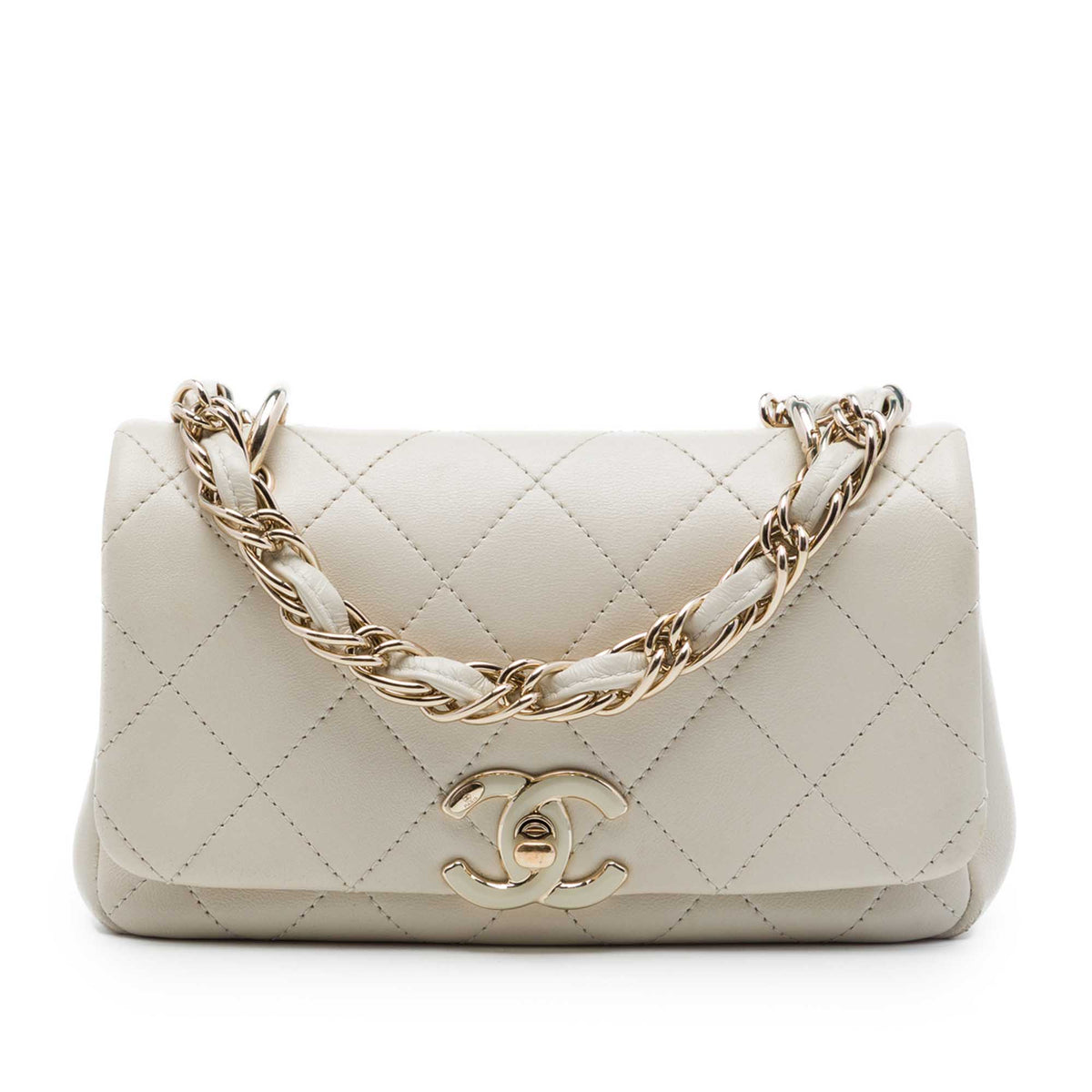 Chanel Medium Quilted Lambskin Twist Chain Enamel CC Flap