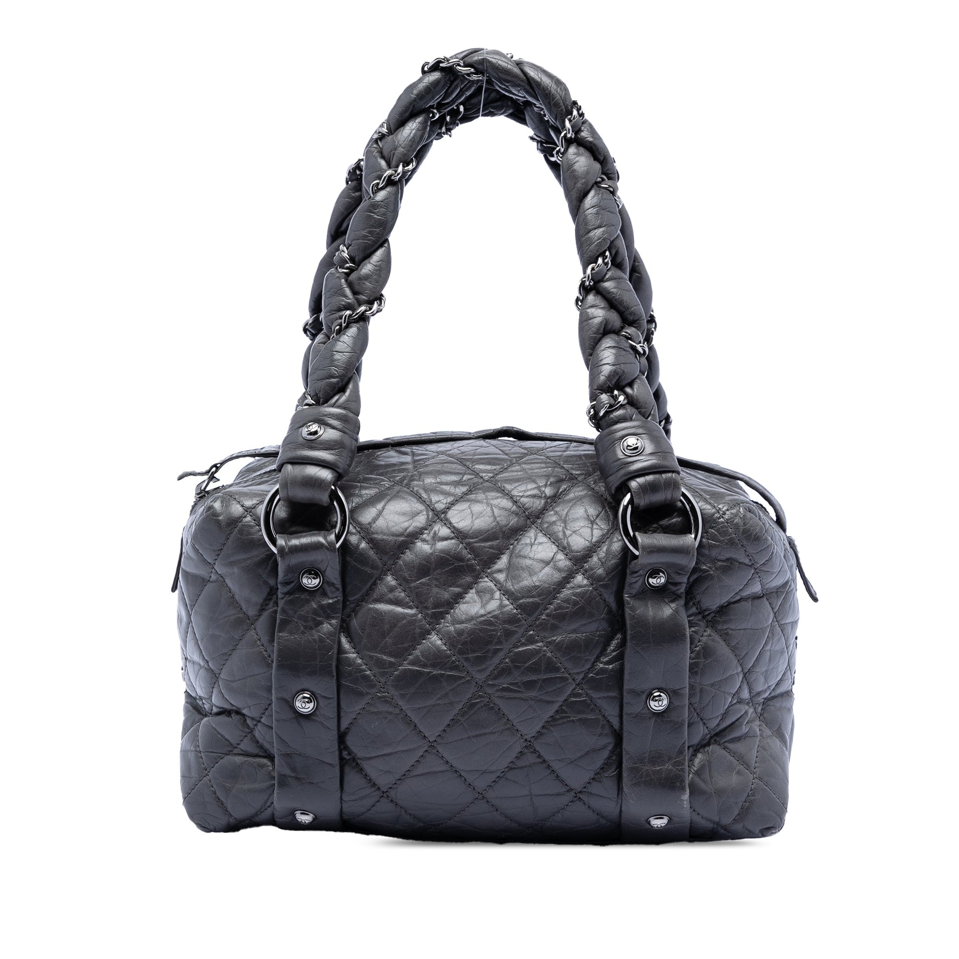 Small Distressed Lambskin Lady Braid Tote