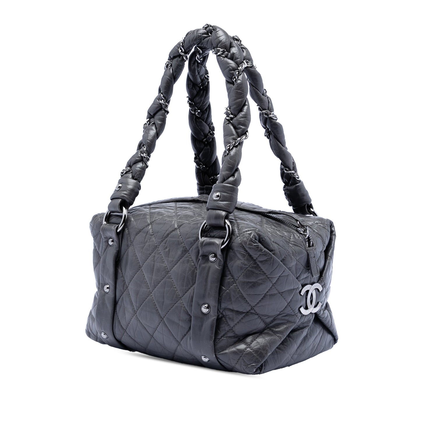 Small Distressed Lambskin Lady Braid Tote