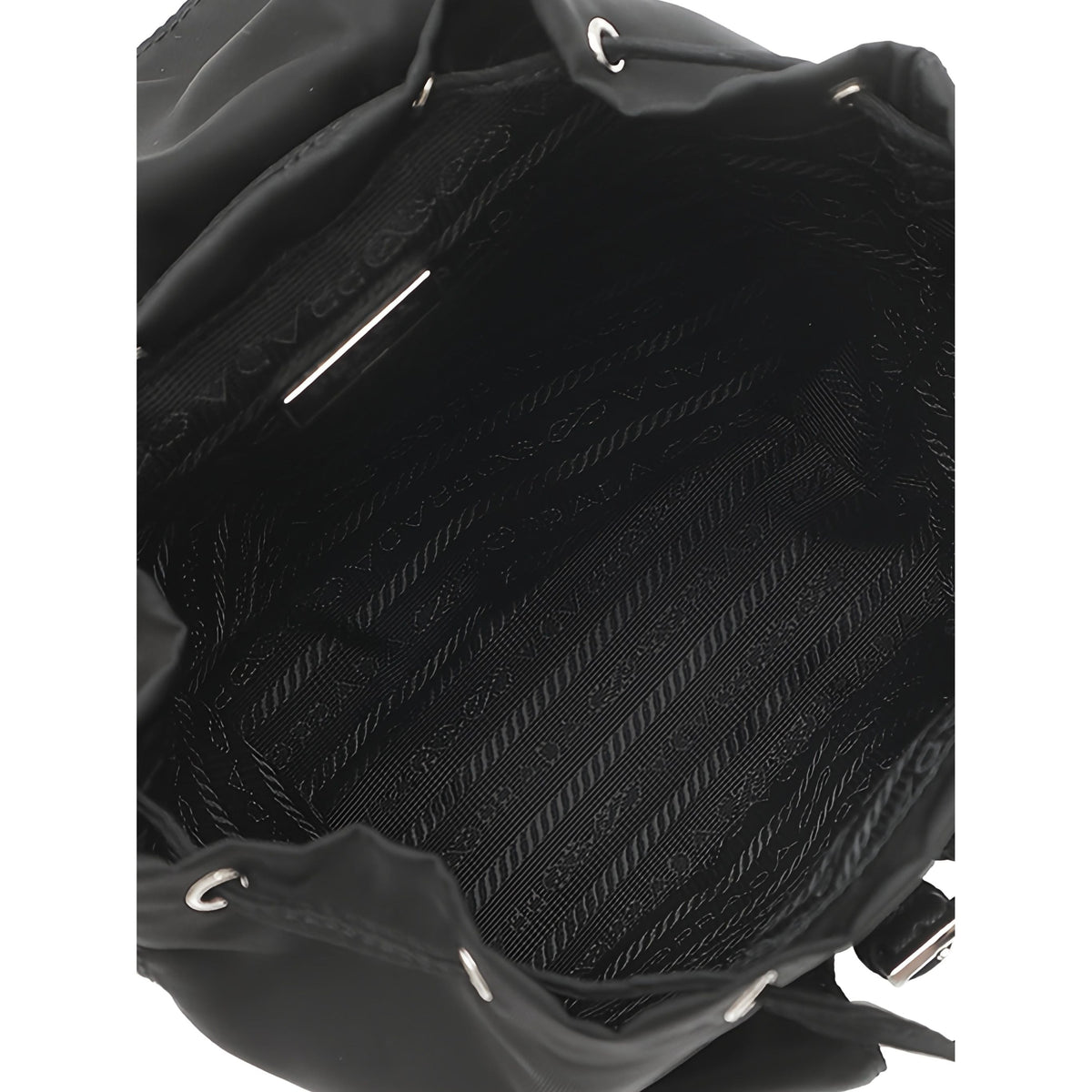 Prada Mini Saffiano Trimmed Tessuto Chain Backpack — Black