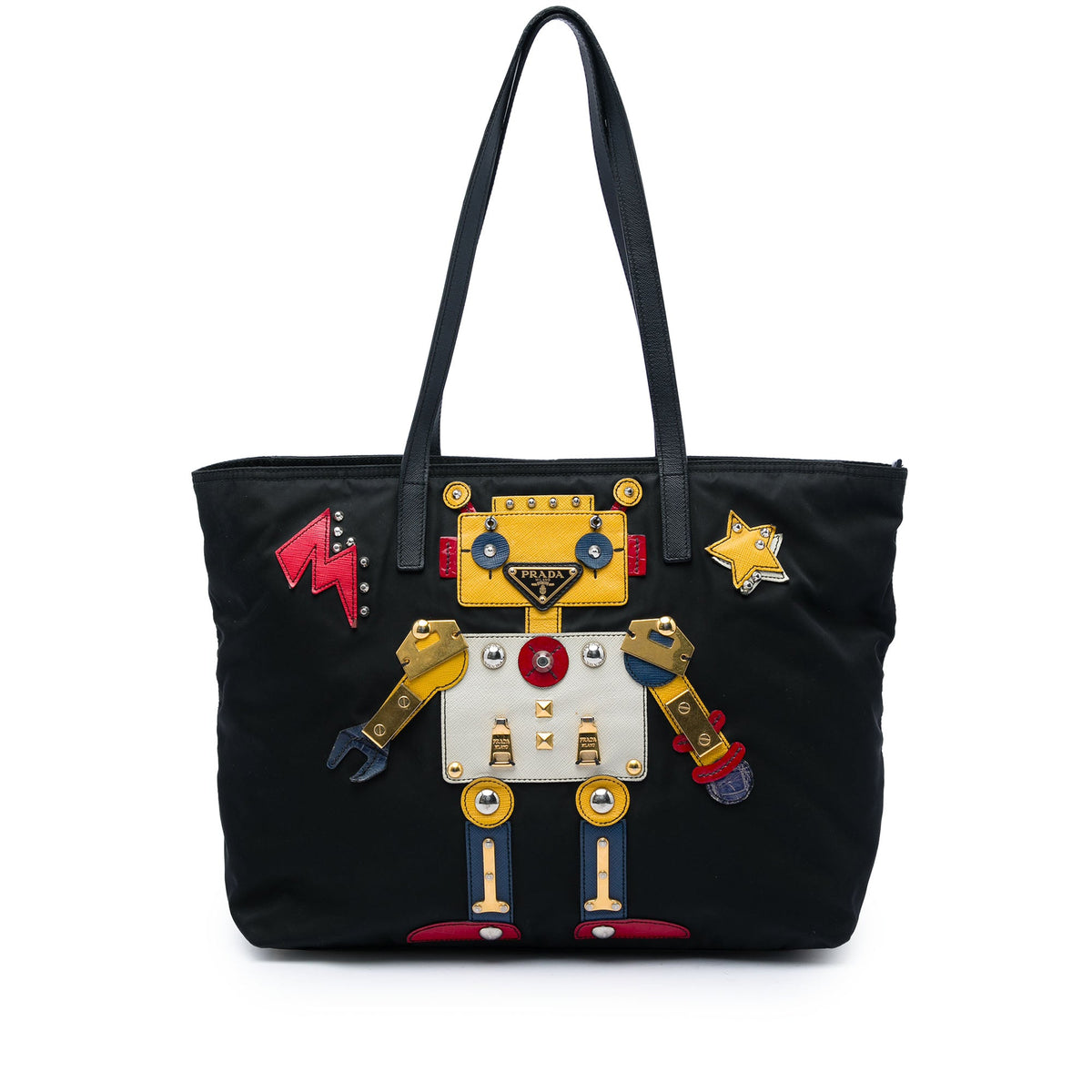 Prada Saffiano Trimmed Tessuto Robot Tote