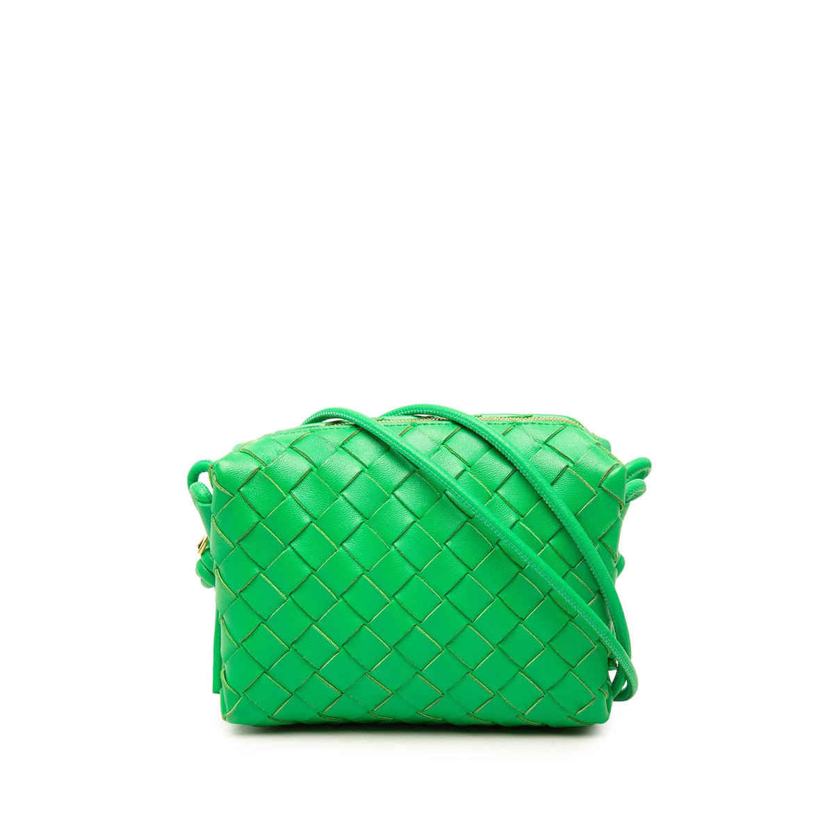 Bottega Veneta Mini Lambskin Intrecciato Loop Camera Bag — Green