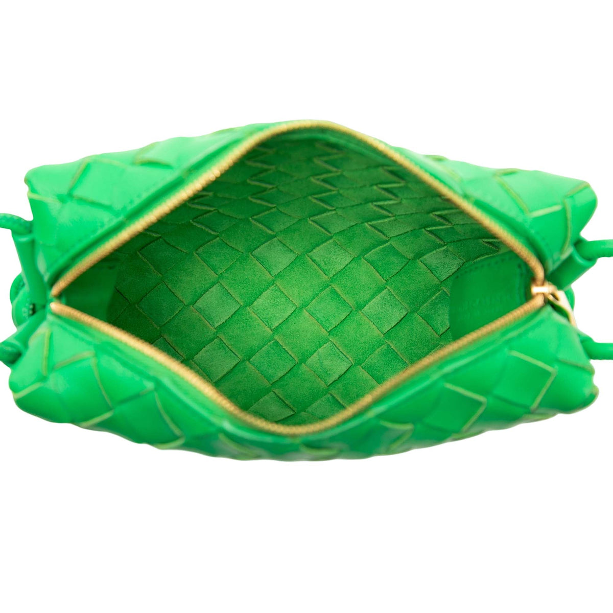 Bottega Veneta Mini Lambskin Intrecciato Loop Camera Bag — Green