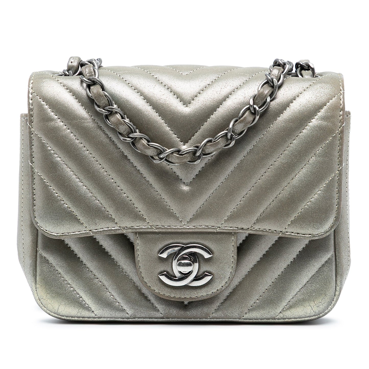 Chanel Mini Square Classic Chevron Iridescent Lambskin Single Flap