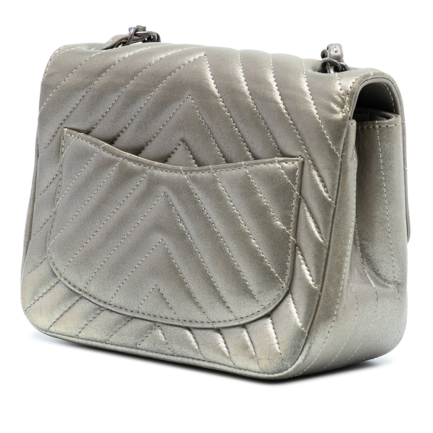 Chanel Mini Square Classic Chevron Iridescent Lambskin Single Flap