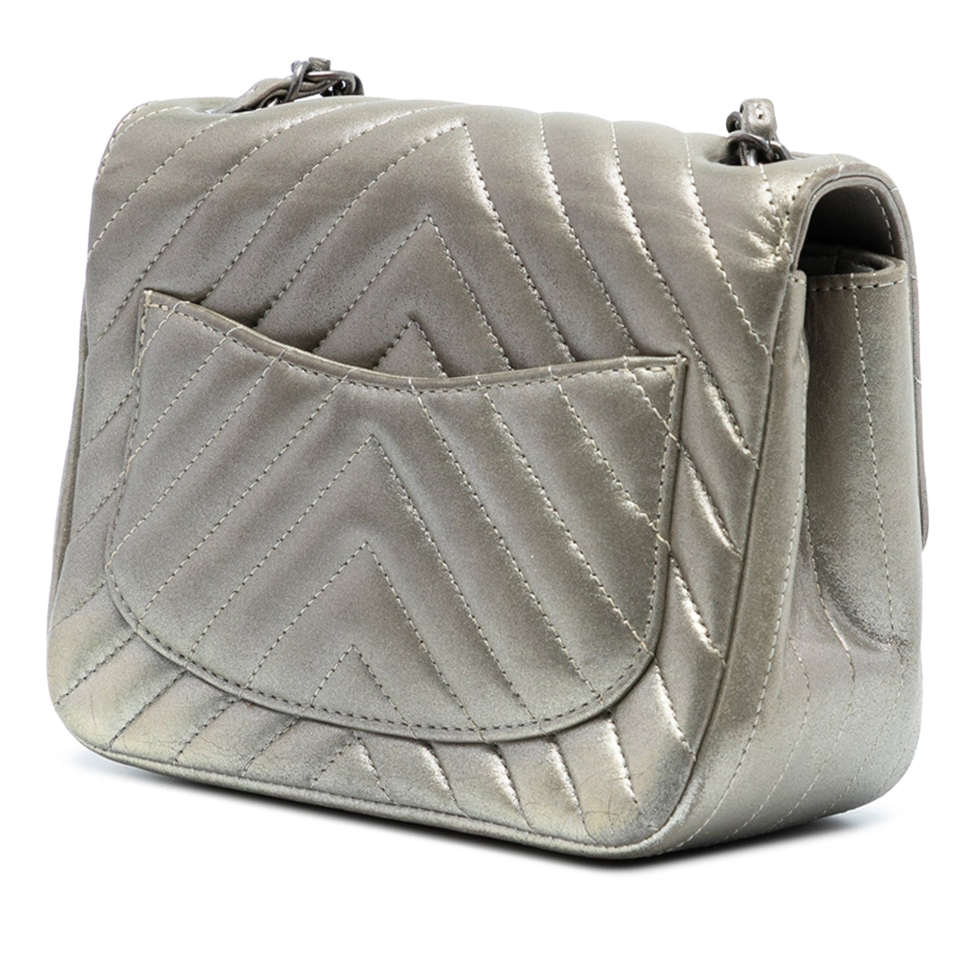 Chanel Mini Square Classic Chevron Iridescent Lambskin Single Flap