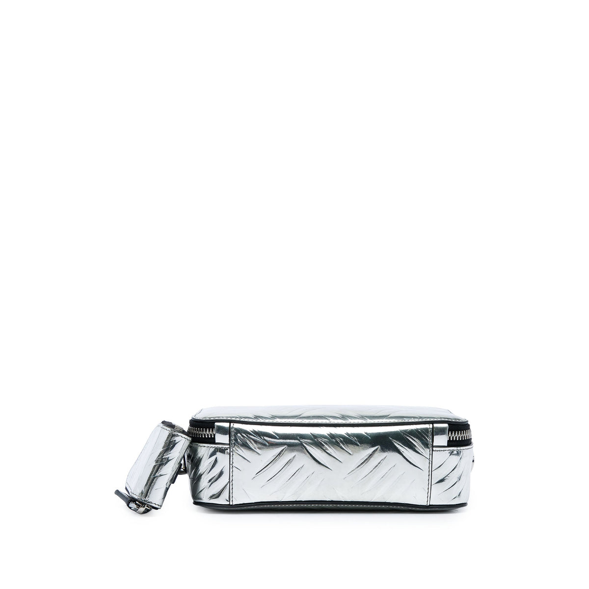 Prada Metallic Spazzolato Embossed Leather Brique Crossbody — Silver