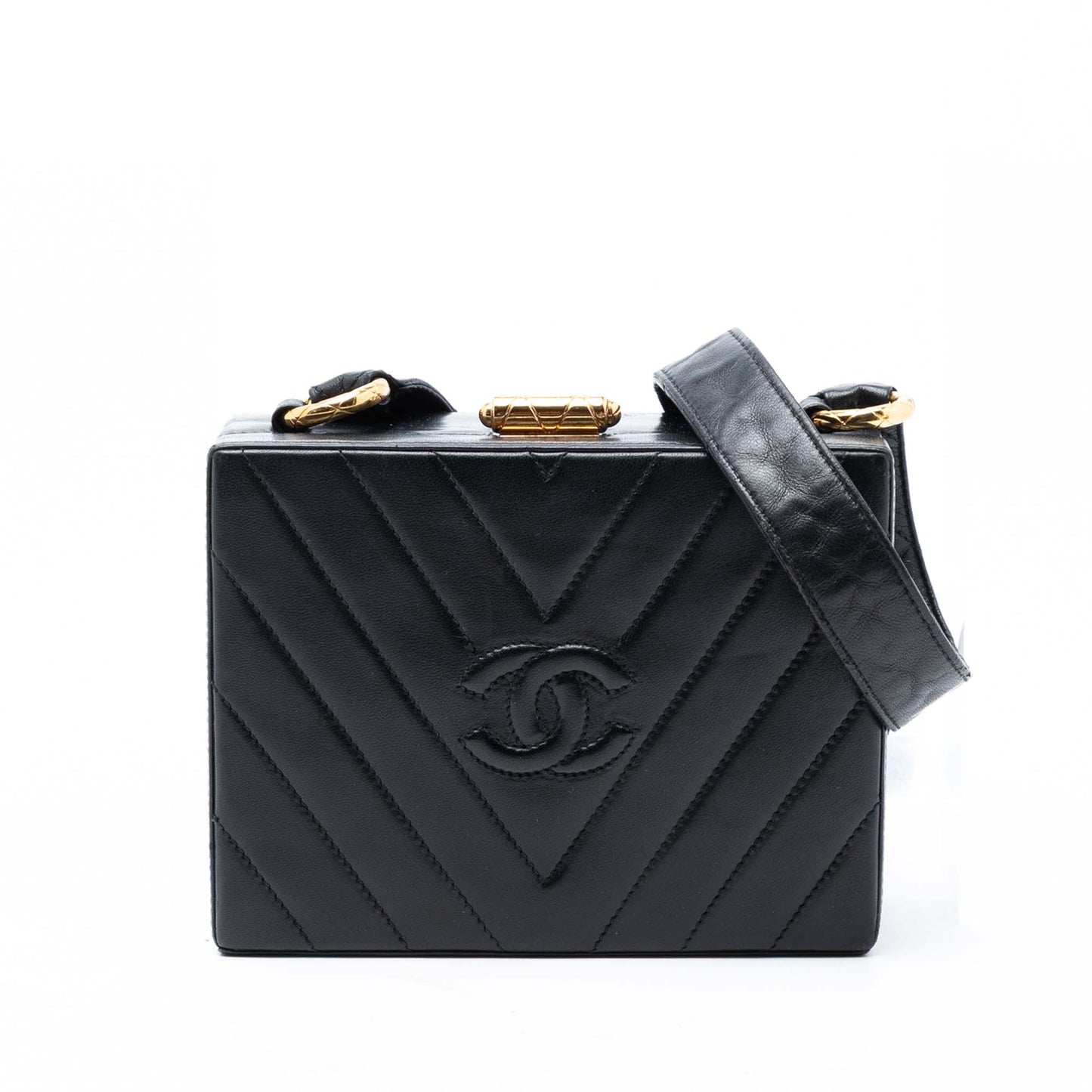 Chanel CC Quilted Chevron Lambskin Box Crossbody