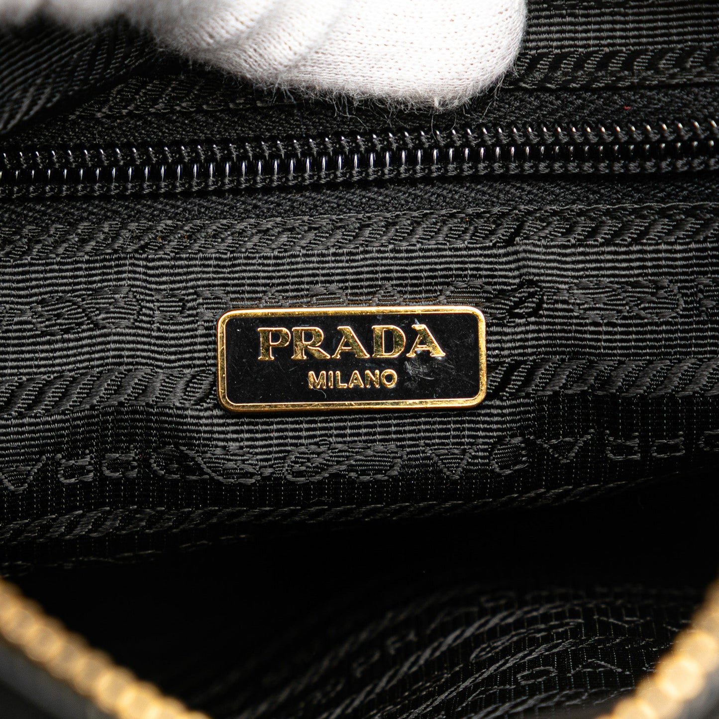 Prada Vitello Trimmed Tessuto Zip Top Crossbody