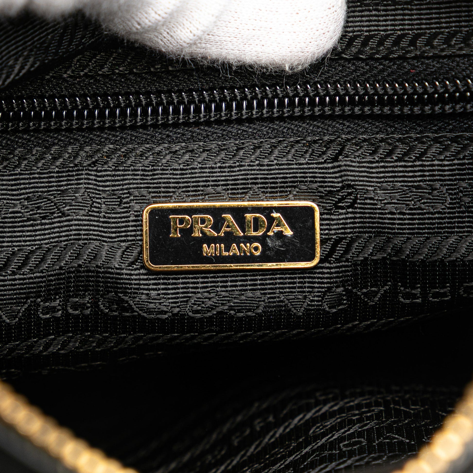 Prada Vitello Trimmed Tessuto Zip Top Crossbody