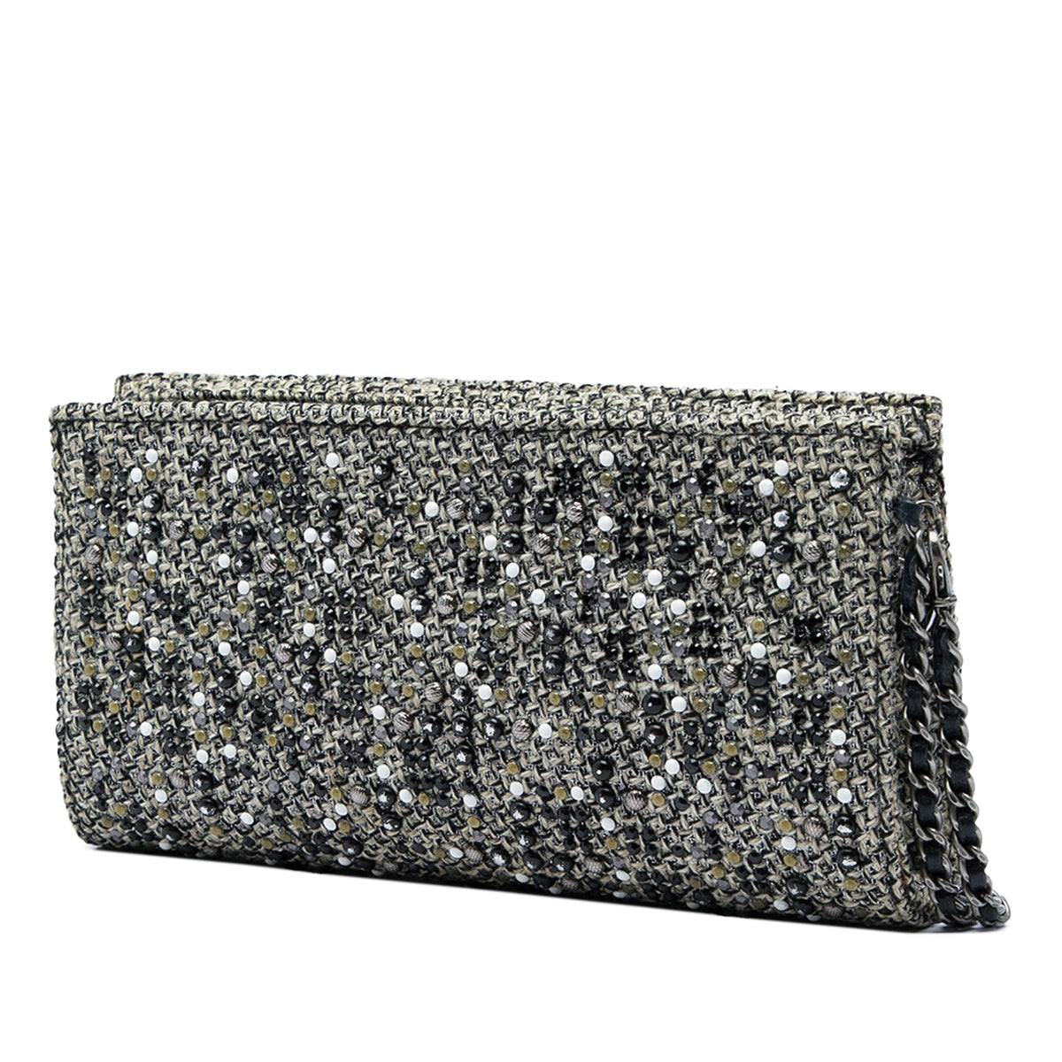 Chanel Monochrome Tweed Embellished Mineral Nights Pochette Wristlet — Black