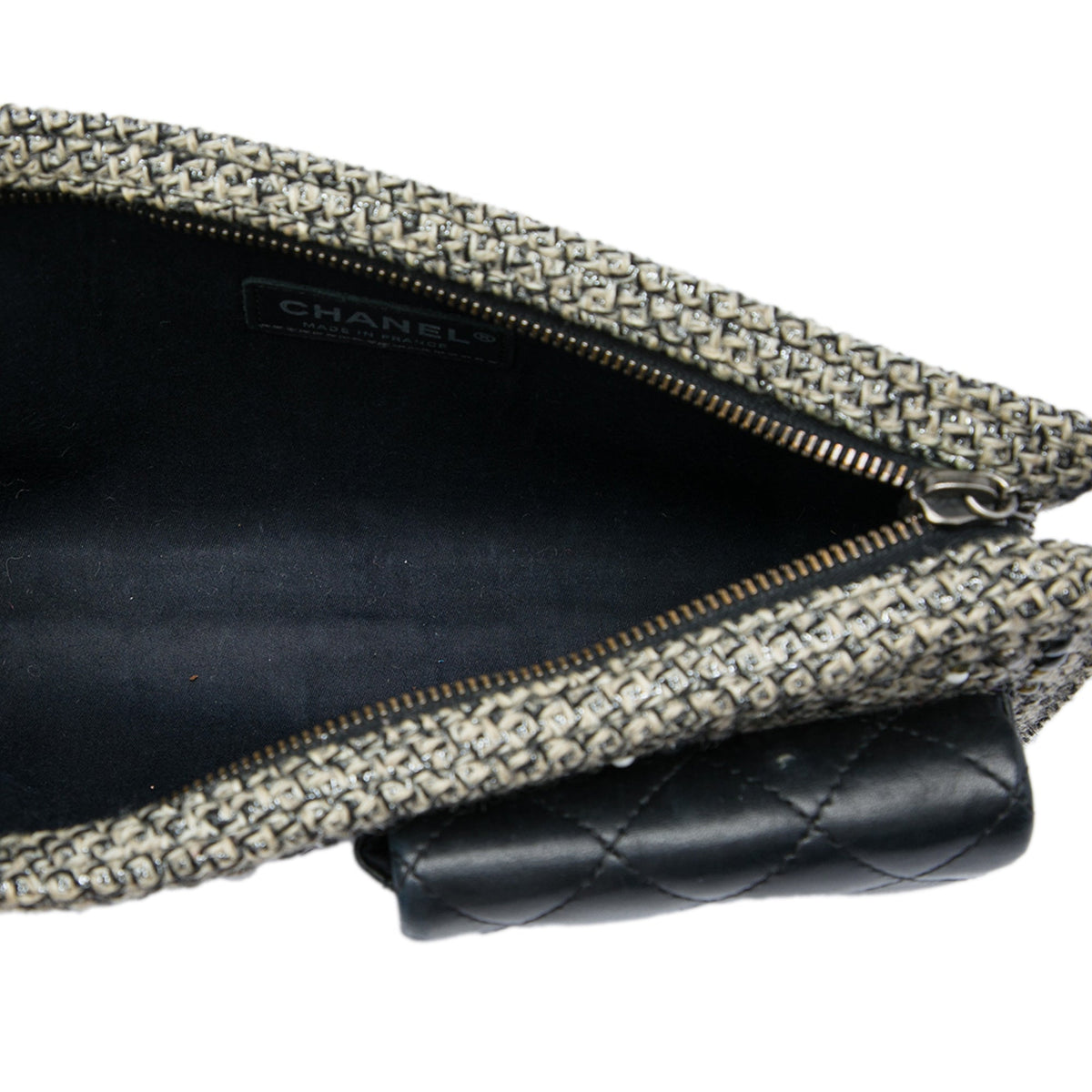 Chanel Monochrome Tweed Embellished Mineral Nights Pochette Wristlet — Black
