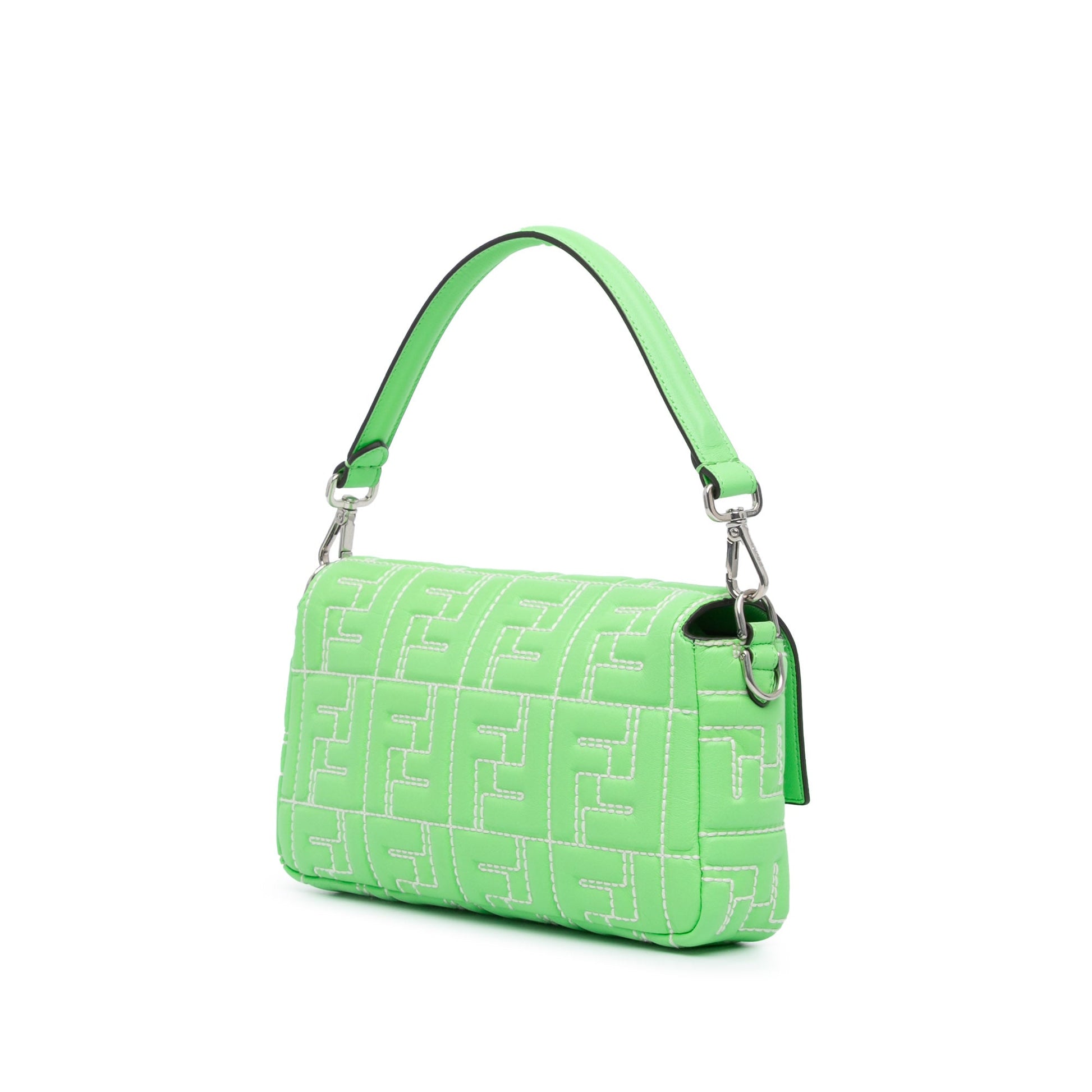 Fendi Zucca Embossed Stitched Leather Baguette Satchel