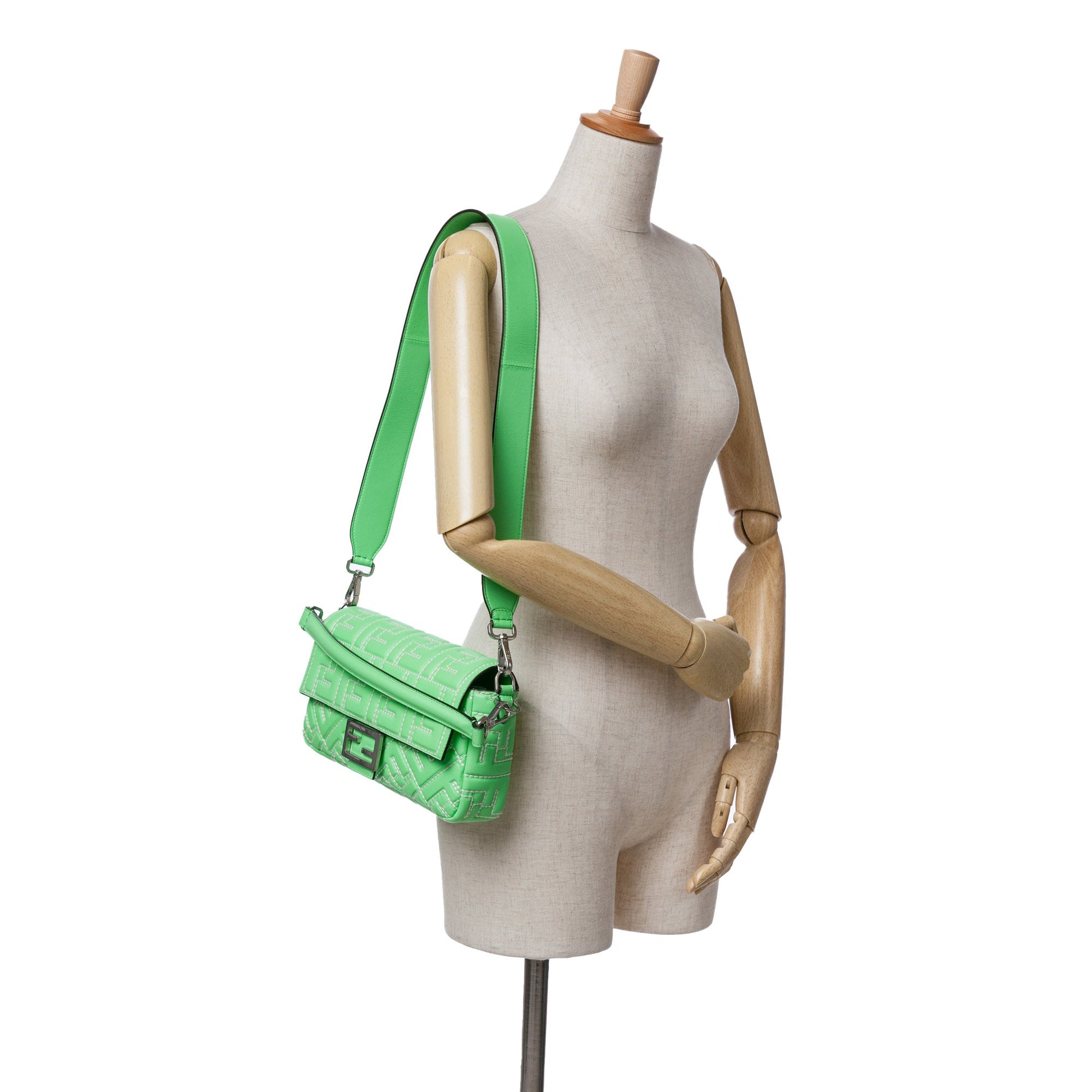 Fendi Zucca Embossed Stitched Leather Baguette Satchel