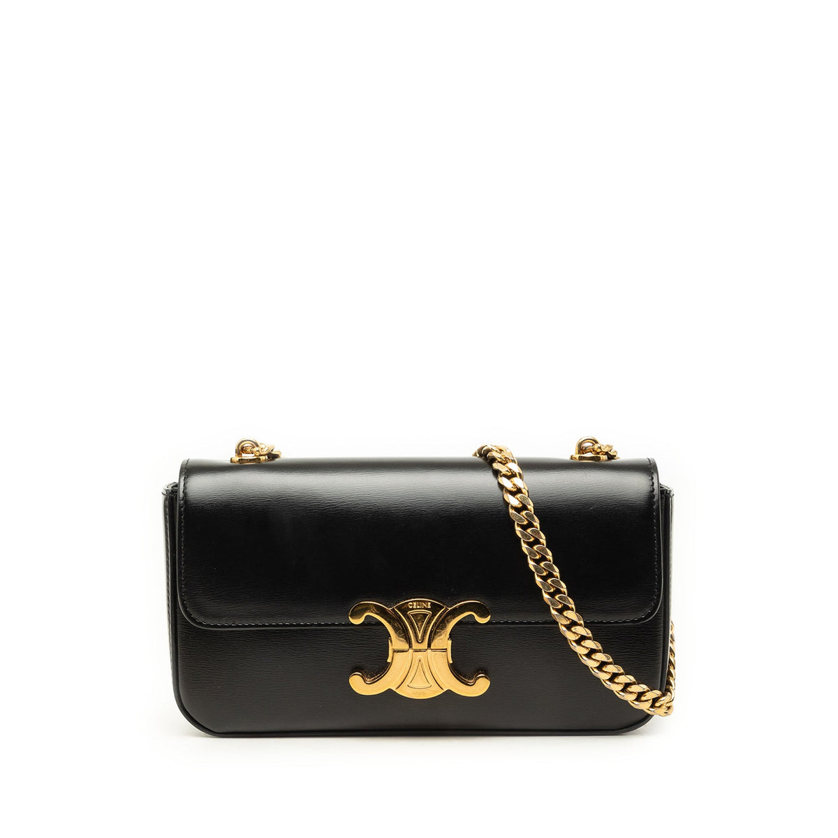 Celine Shiny Calfskin Claude Chain Shoulder Bag — Black