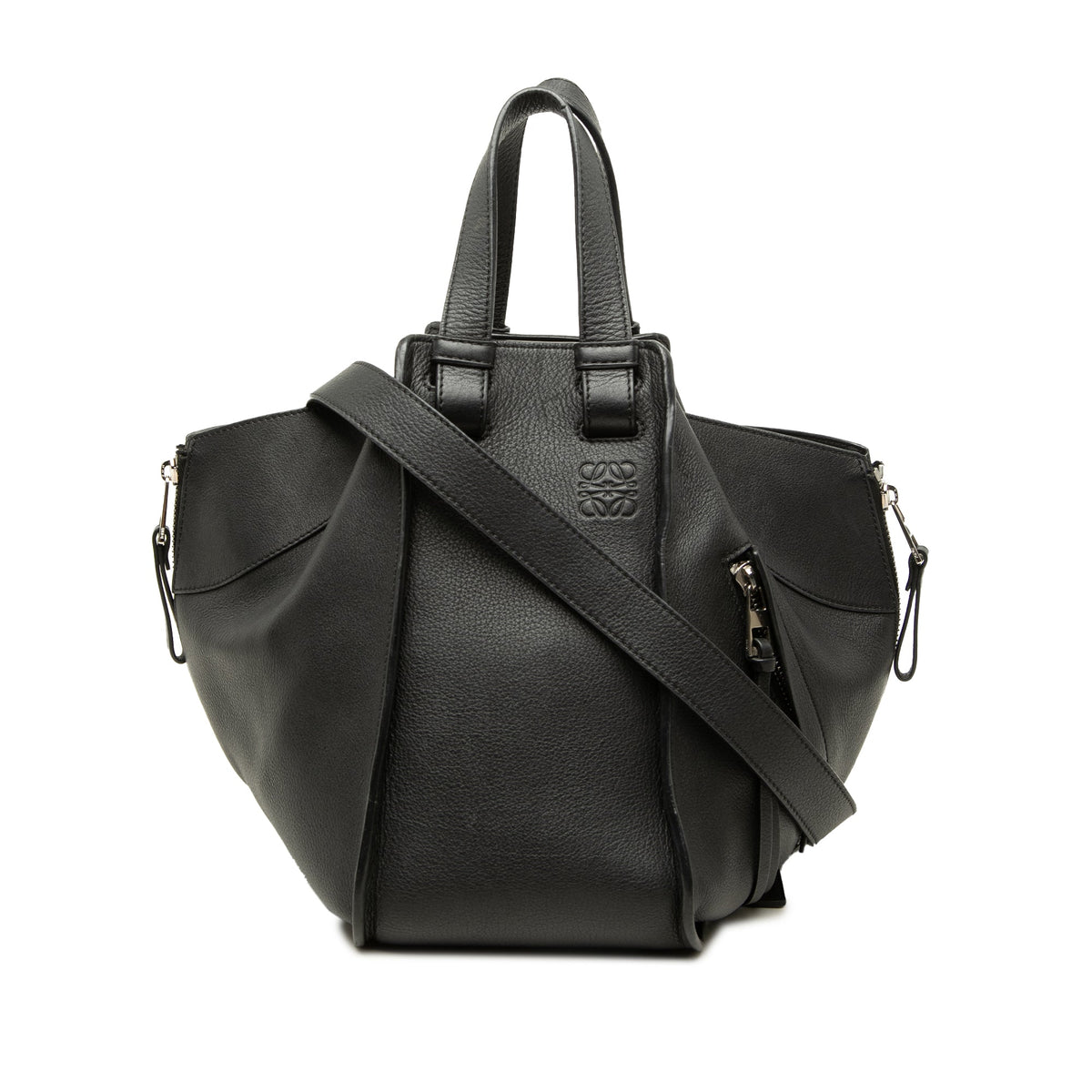 LOEWE Small Leather Hammock Satchel — Black