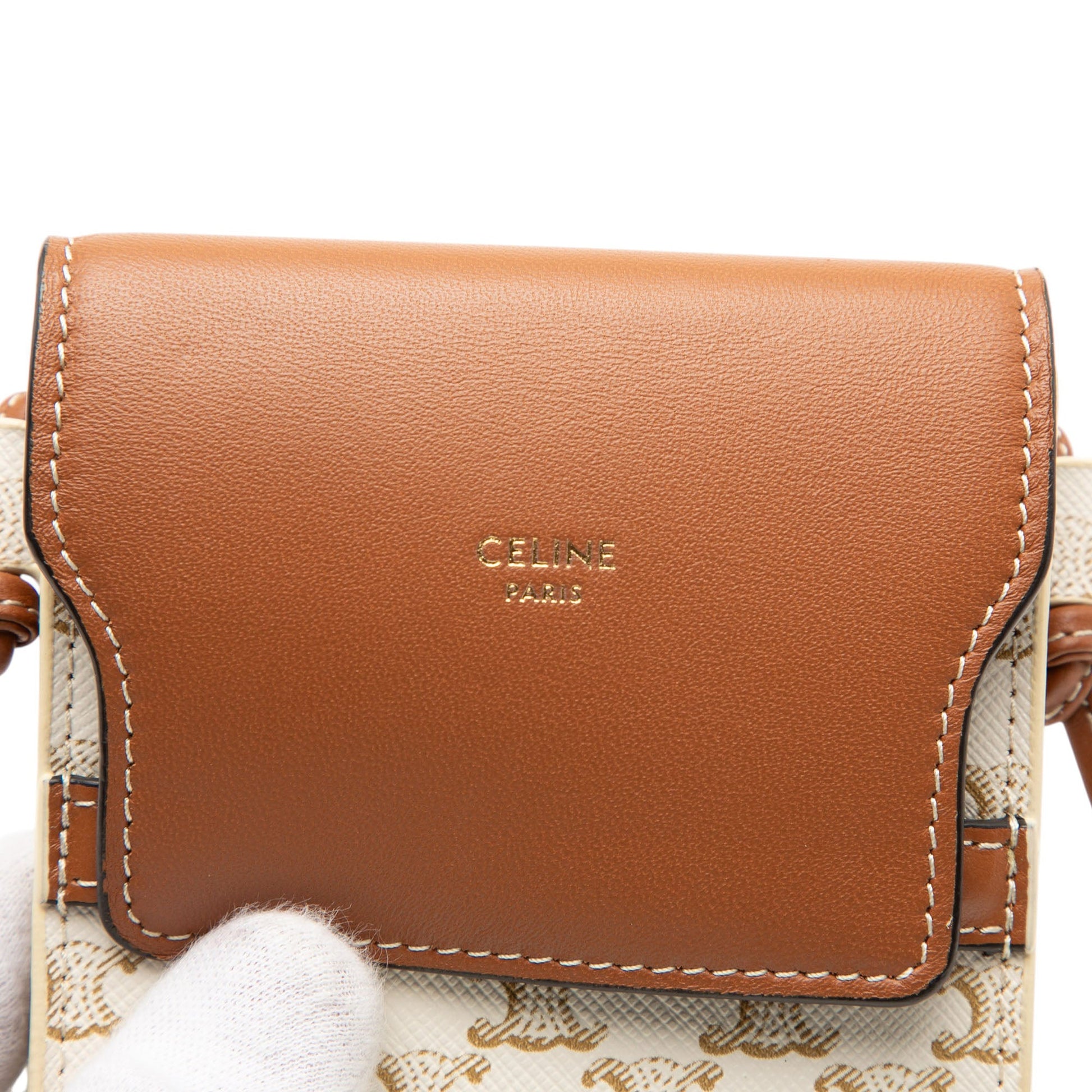 Celine Triomphe Coated Canvas Phone Pouch Flap Crossbody