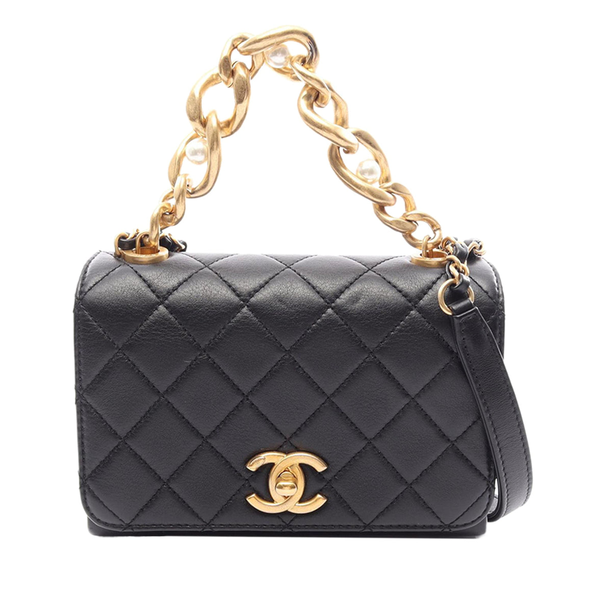 Chanel Quilted Calfskin Pearl Jewel Chain Flap — Black