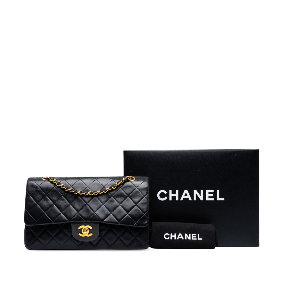 Chanel Medium Classic Lambskin Double Flap — Black