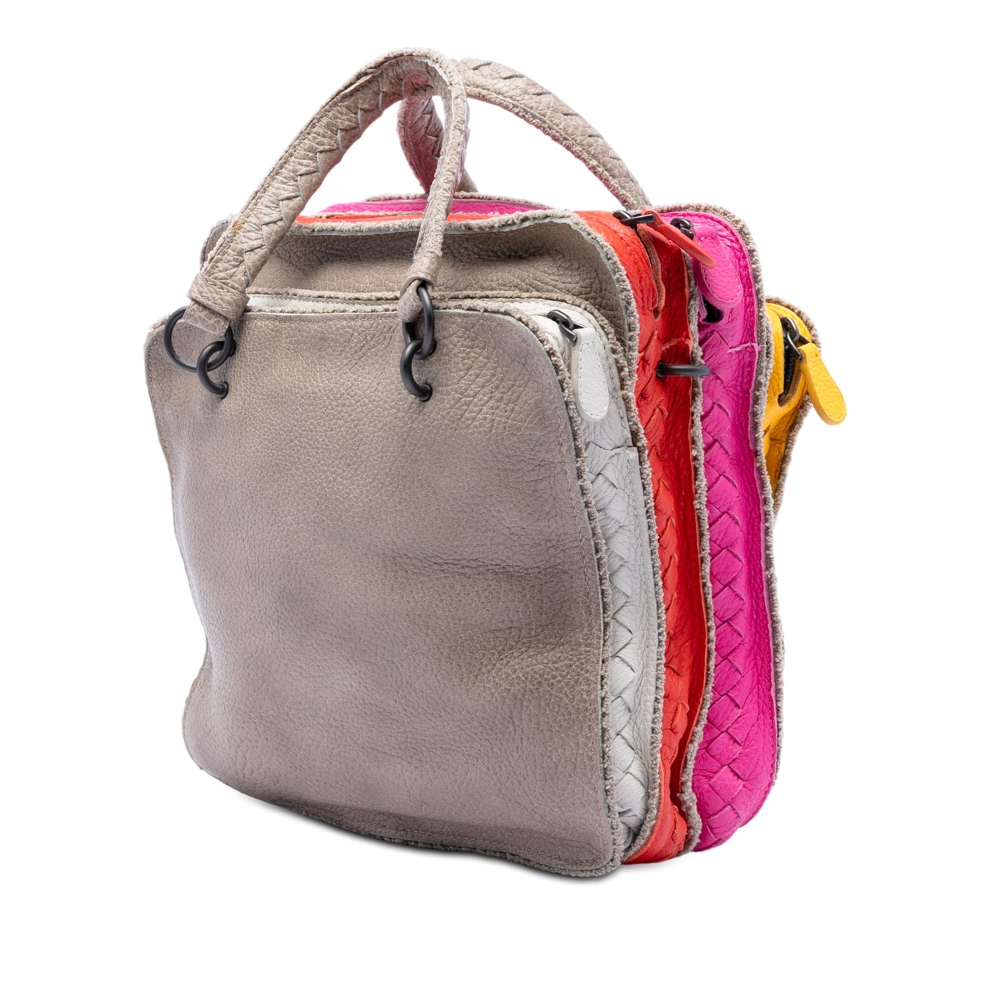 Bottega Veneta Multicolor Pebbled Leather Double Zip Satchel