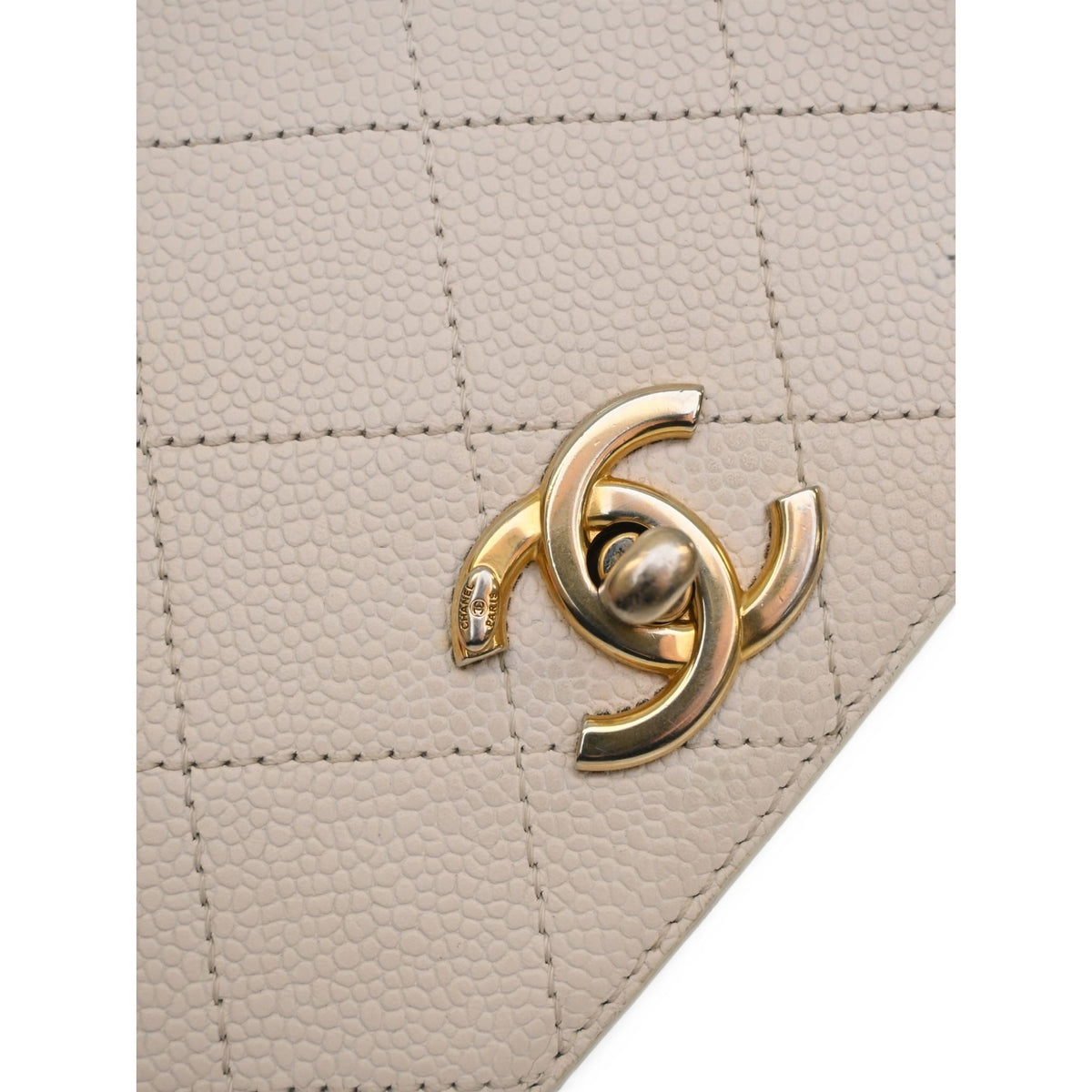 Chanel CC Quilted Caviar Turnlock Full Flap — White