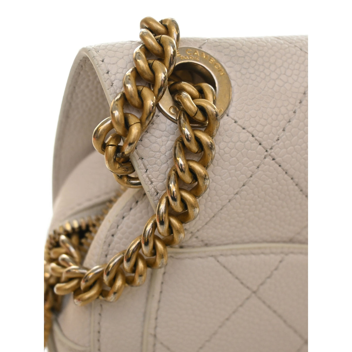 Chanel CC Quilted Caviar Turnlock Full Flap — White