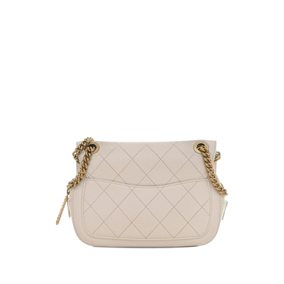 Chanel CC Quilted Caviar Turnlock Full Flap — White