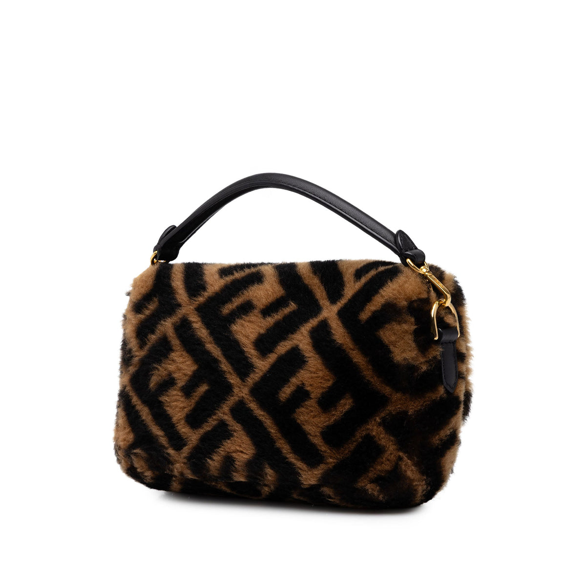 Fendi Mini Zucca Shearling Baguette Satchel — Brown