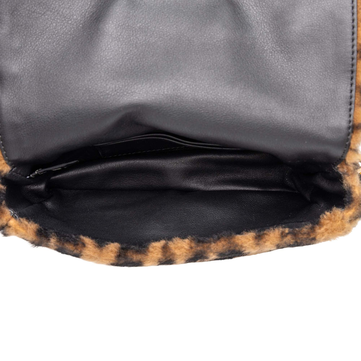 Fendi Mini Zucca Shearling Baguette Satchel — Brown