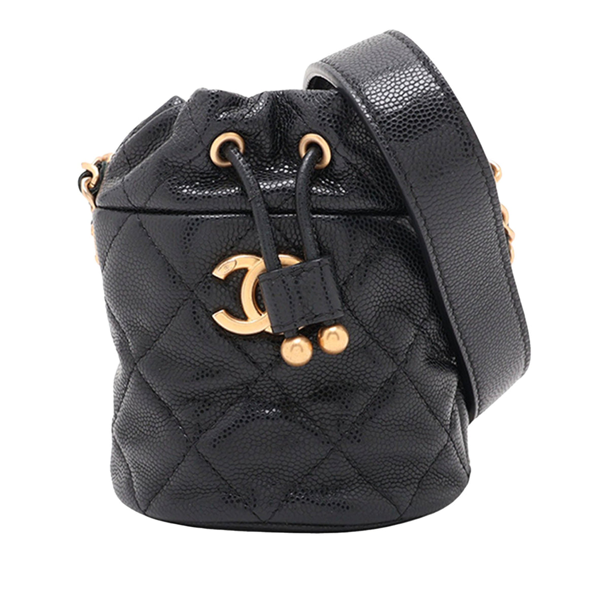 Chanel Micro CC Quilted Calfskin Drawstring Bucket Bag — Black