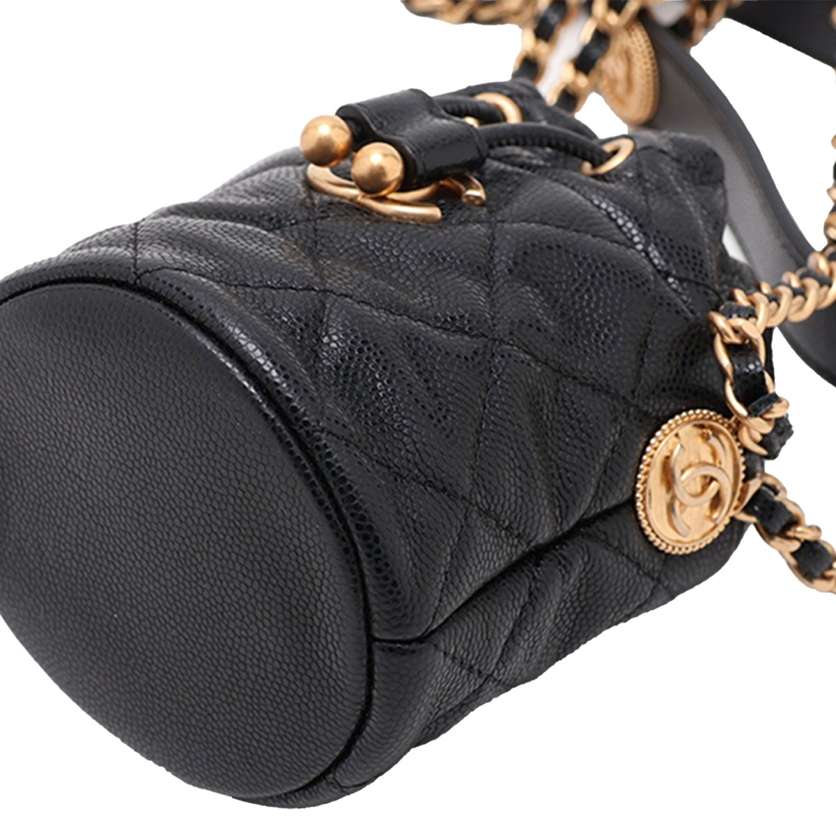 Chanel Micro CC Quilted Calfskin Drawstring Bucket Bag — Black