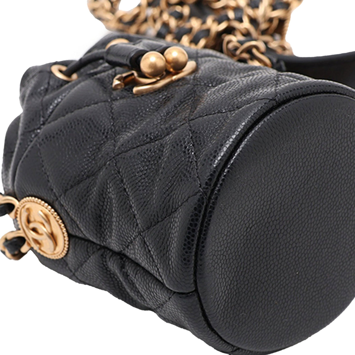 Chanel Micro CC Quilted Calfskin Drawstring Bucket Bag — Black