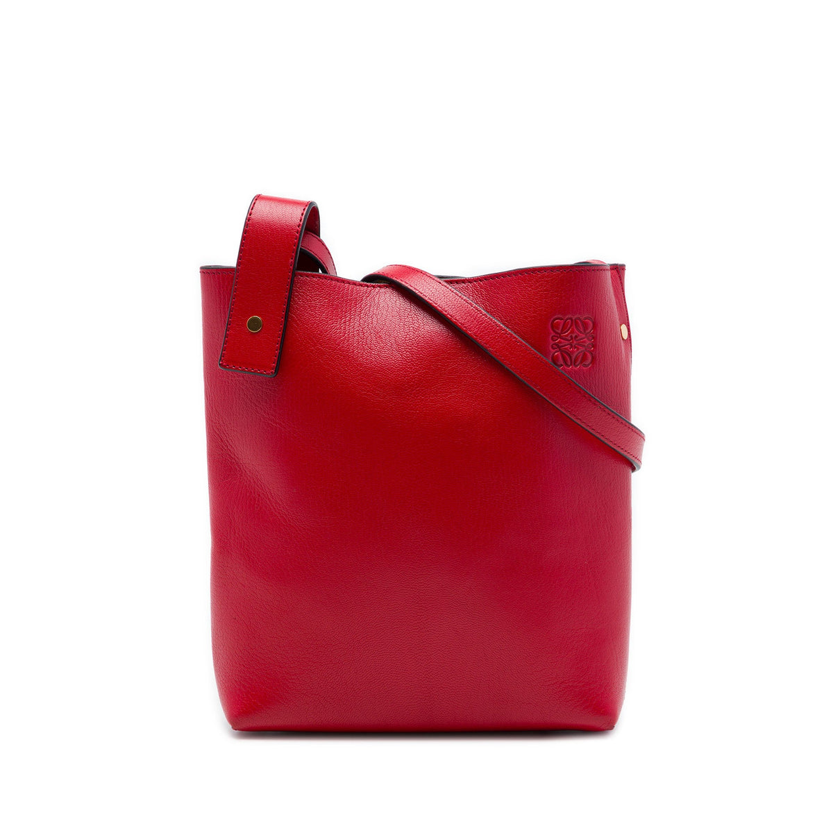 LOEWE Grained Leather Anagram Asymmetric Crossbody — Red