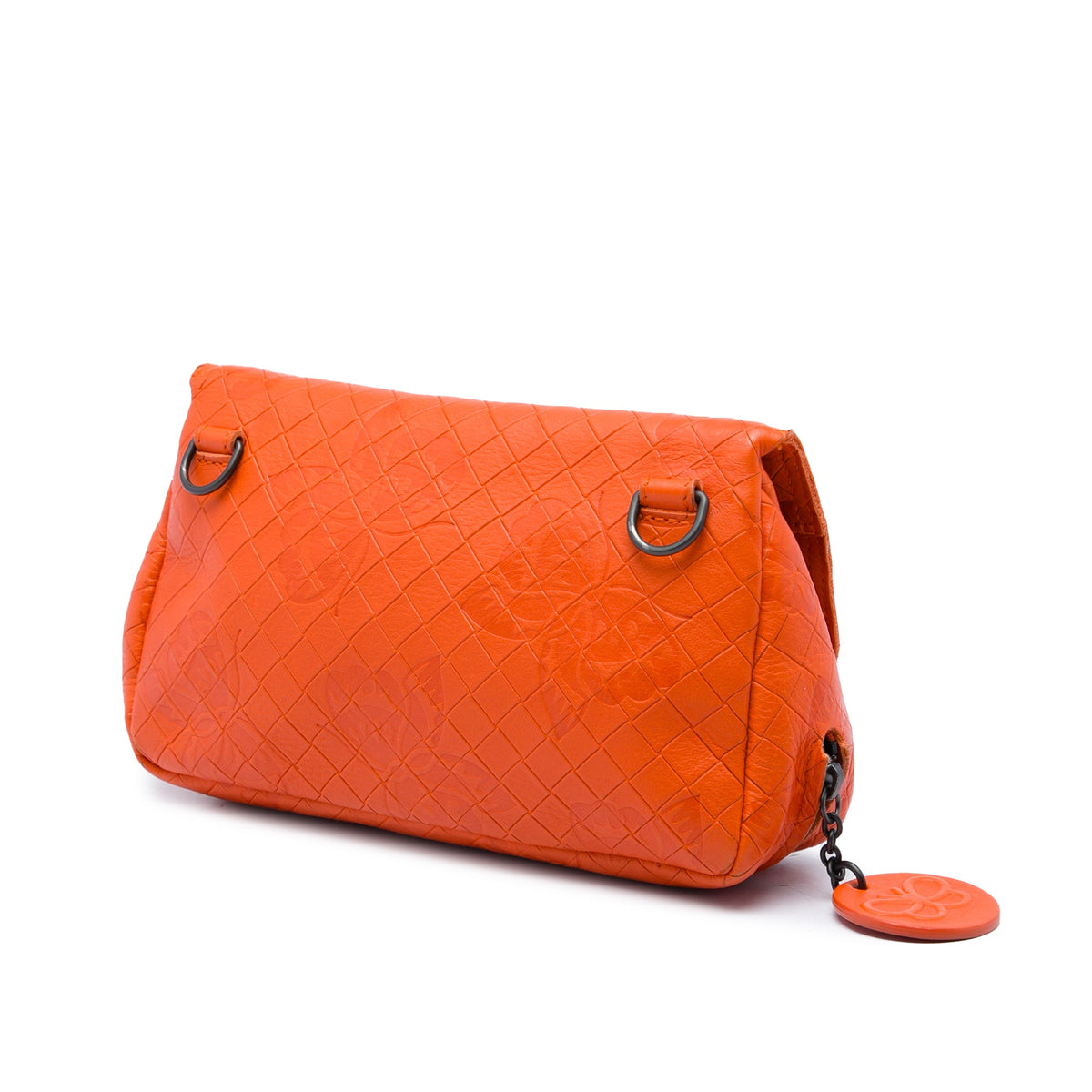 Bottega Veneta Small Calfskin Intrecciomirage Embossed Butterfly Chain Crossbody — Orange