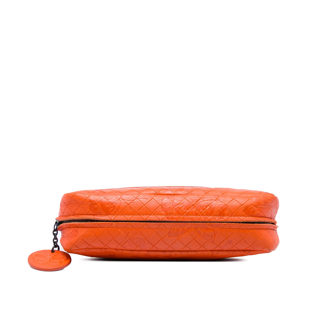 Bottega Veneta Small Calfskin Intrecciomirage Embossed Butterfly Chain Crossbody — Orange