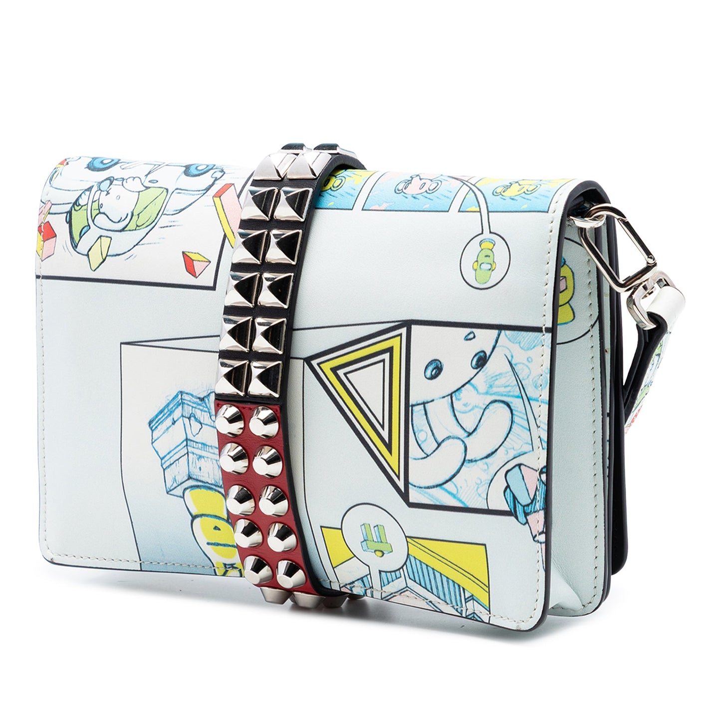 Prada Comic Print Studded Leather Elektra Clutch