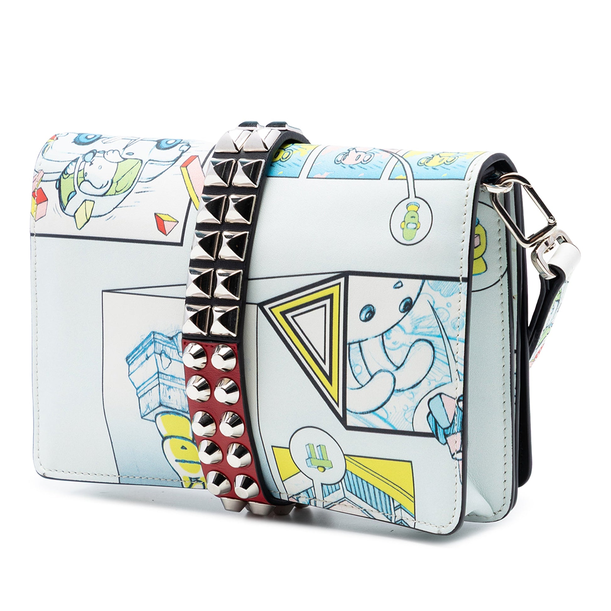 Prada Comic Print Studded Leather Elektra Clutch